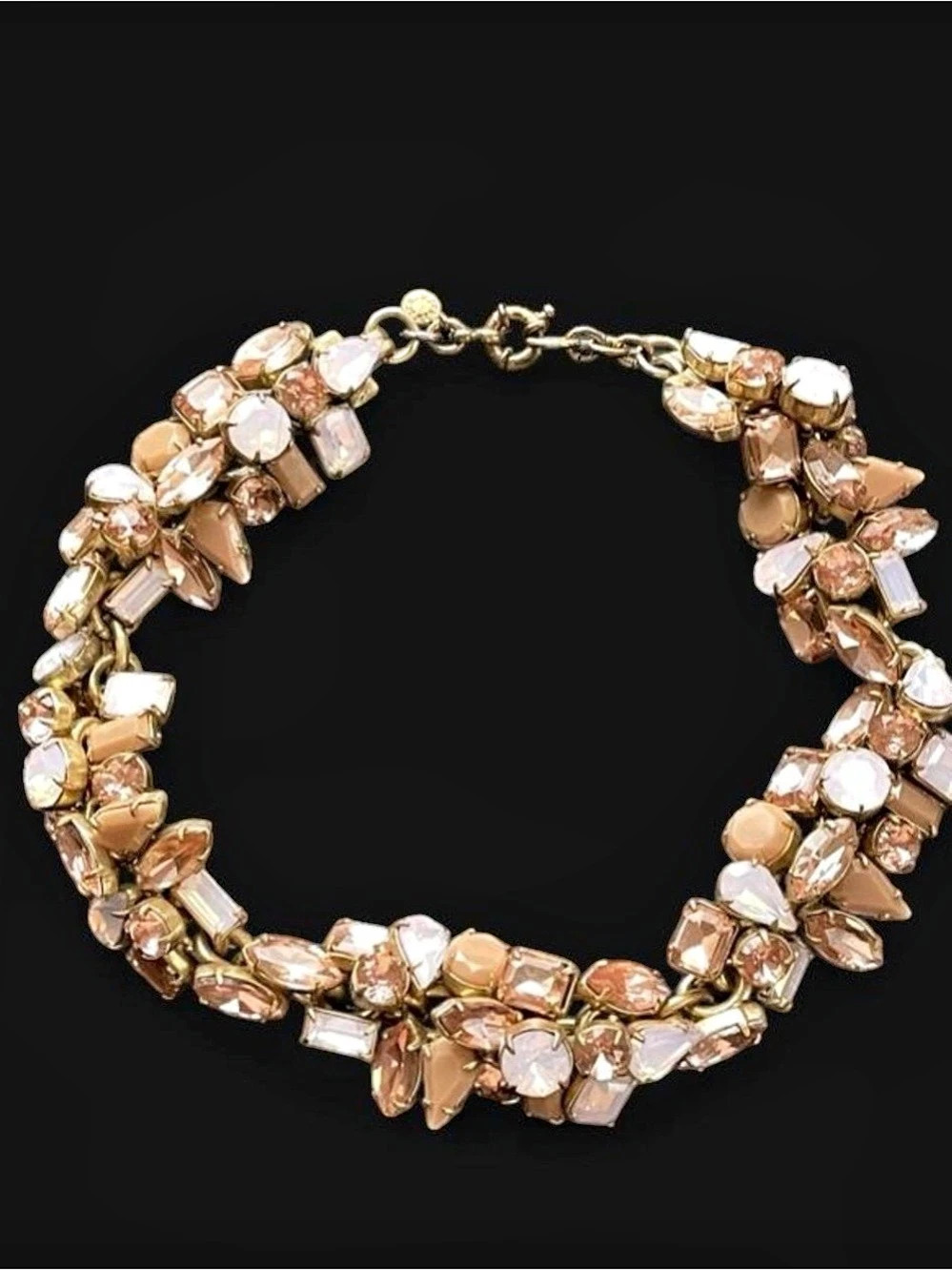 J.Crew Crystal Cluster Statement Necklace encrusted Rhinestones Pink & Gold